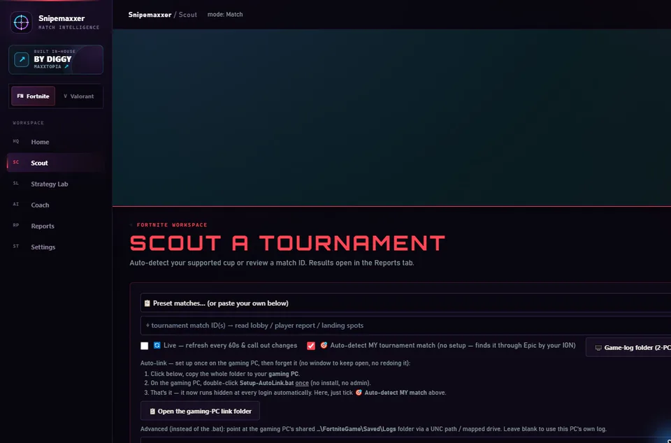 Snipemaxxer Fortnite Scout surface captured from the current app